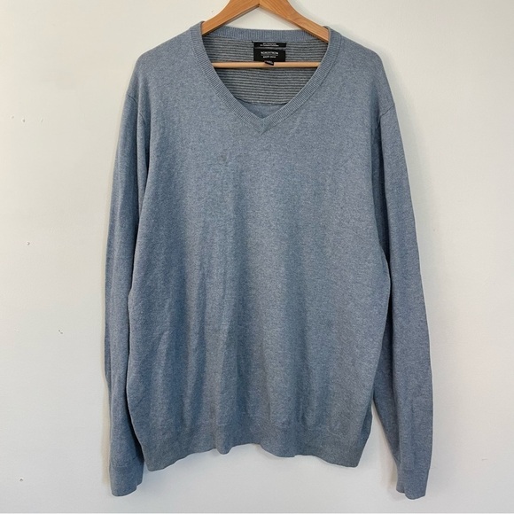 Cashmere Merino Wool V-Neck Light Dusty Blue Oversized Slouchy Sweater - Picture 1 of 4